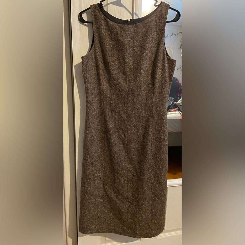 Vintage Ann Taylor Brown Sleeveless Wool Sheath Dress